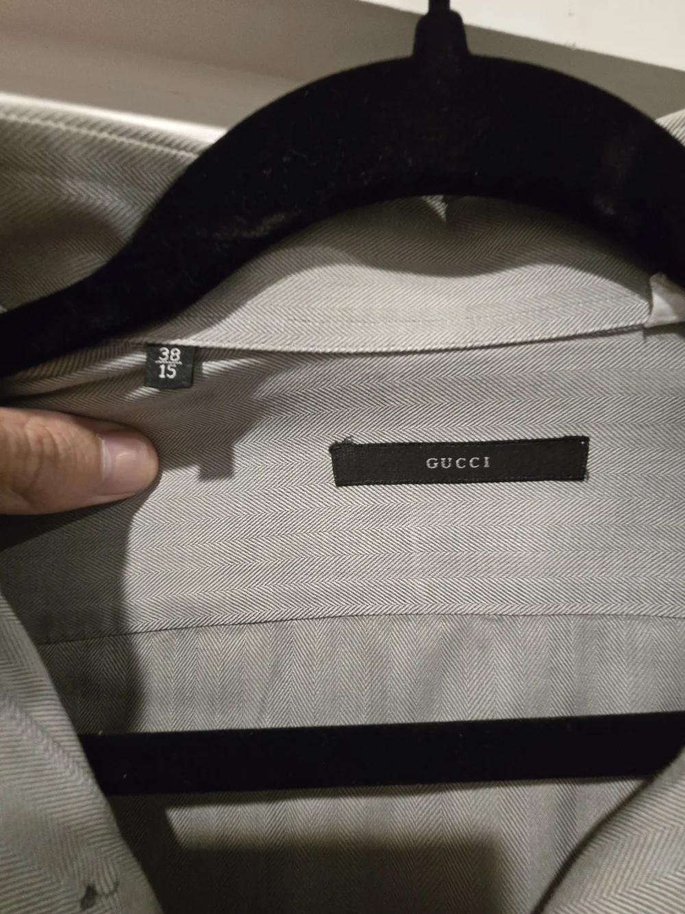 Gucci Men's Light Gray Herringbone French Cuff Dress Shirt